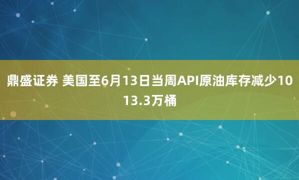 鼎盛证券 美国至6月13日当周API原油库存减少1013.3万桶